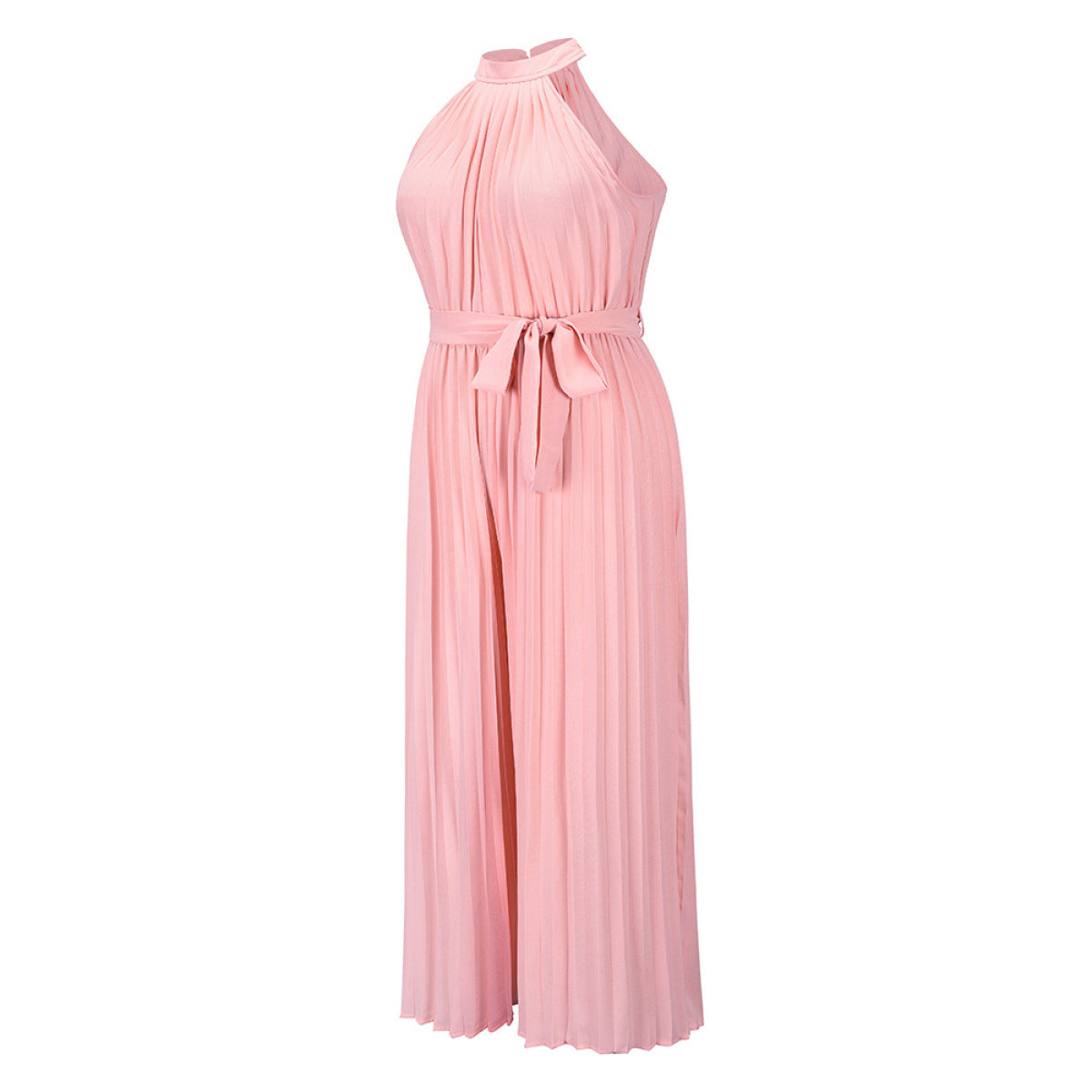 Solid Sleeveless Pleated Jumpsuit with Belt