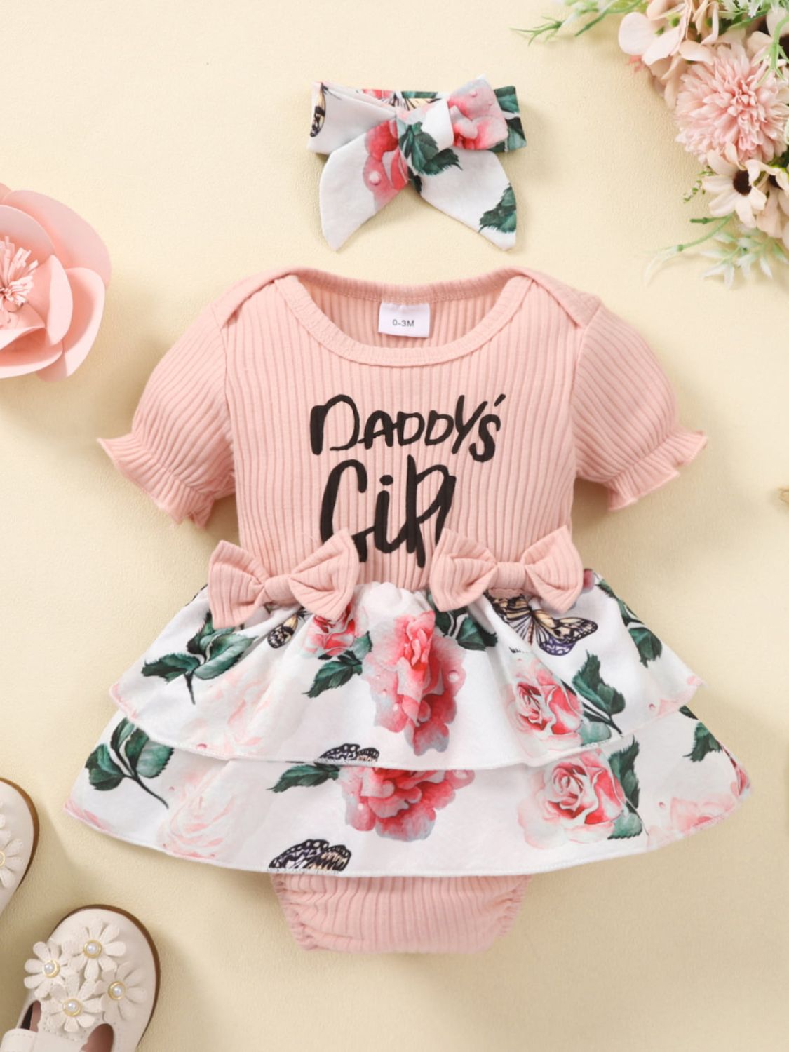 Baby Girl DADDY&#39;S GIRL Graphic Floral Bodysuit Dress