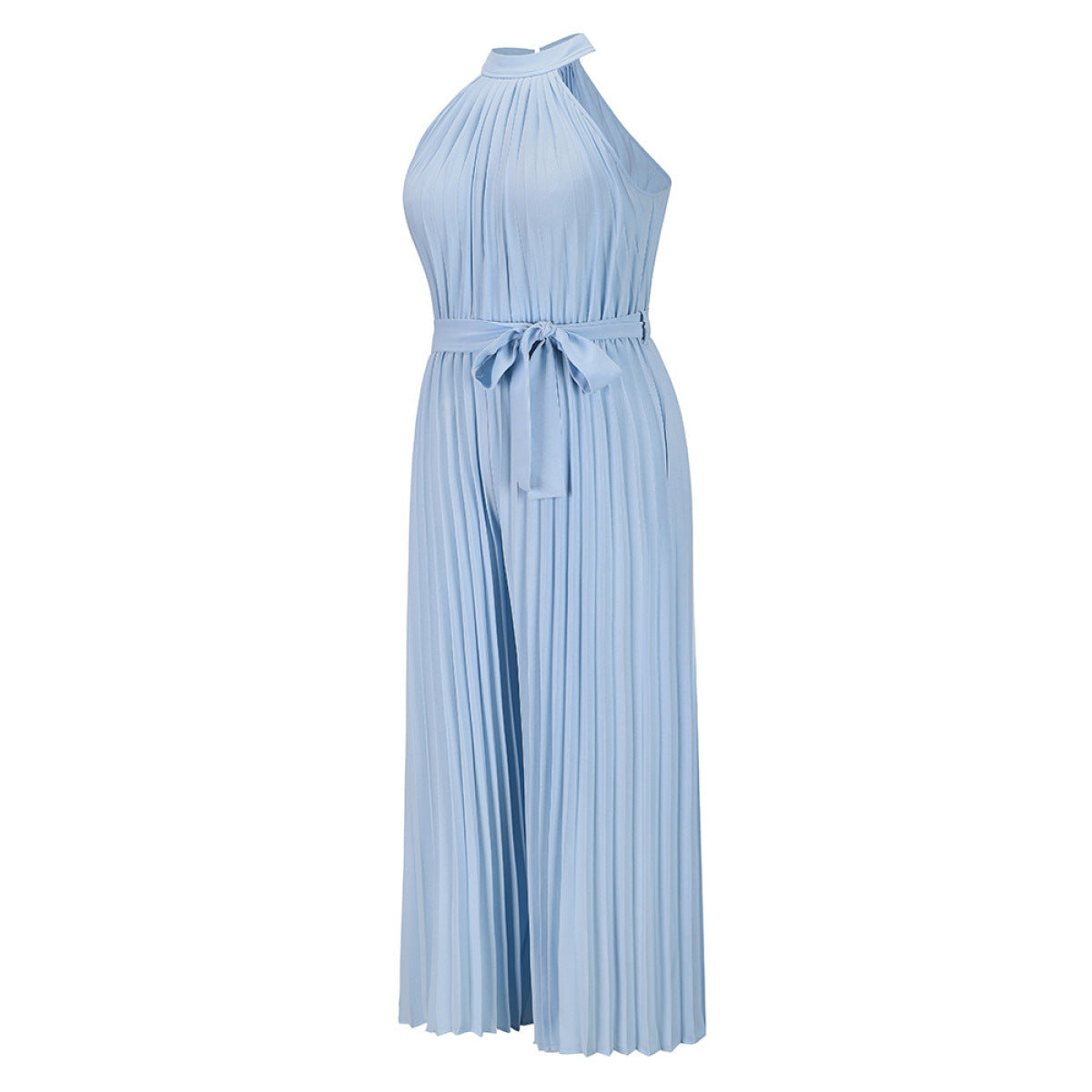 Solid Sleeveless Pleated Jumpsuit with Belt