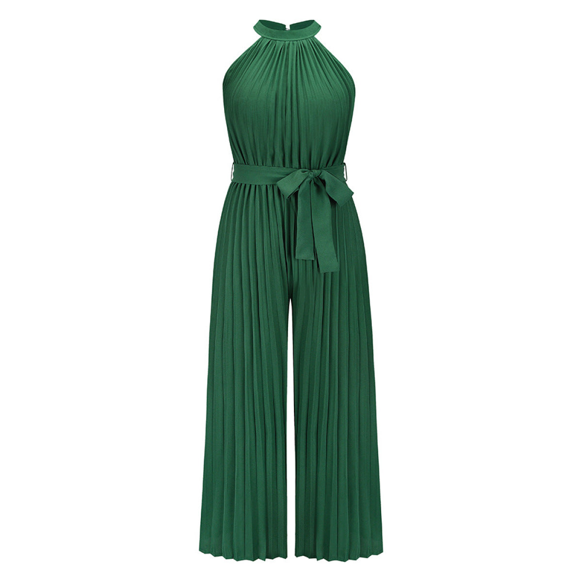 Solid Sleeveless Pleated Jumpsuit with Belt