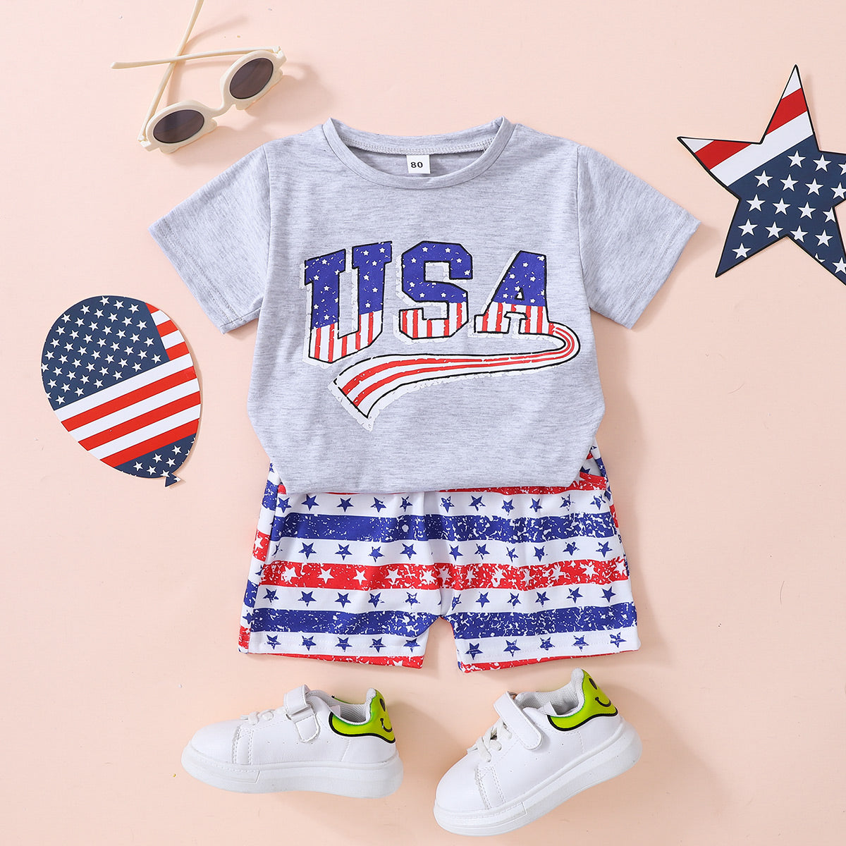 Kids USA Graphic Tee and Star and Stripe Shorts Set