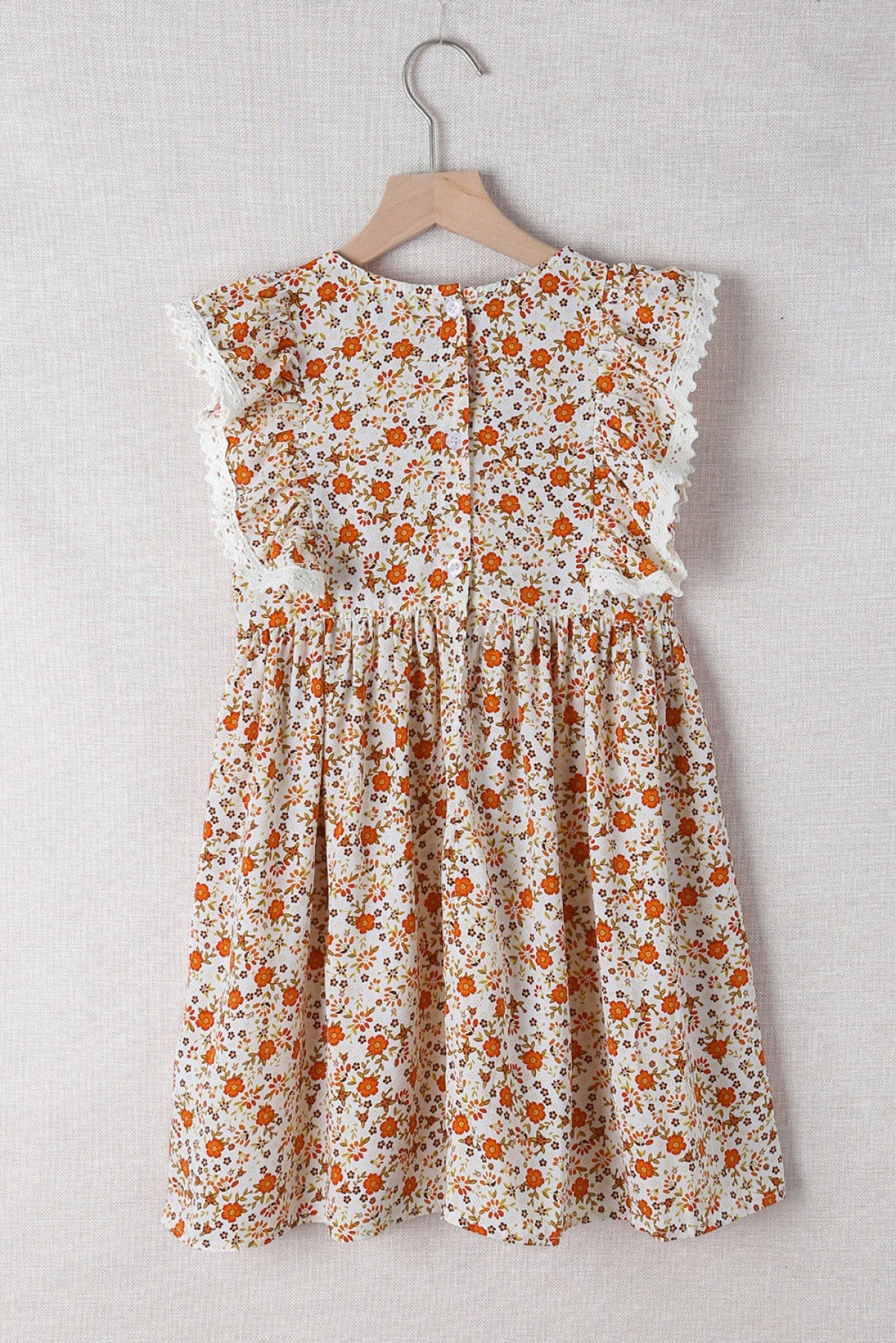 Orange Little Girls Floral Print Ruffled Sleeve Dress