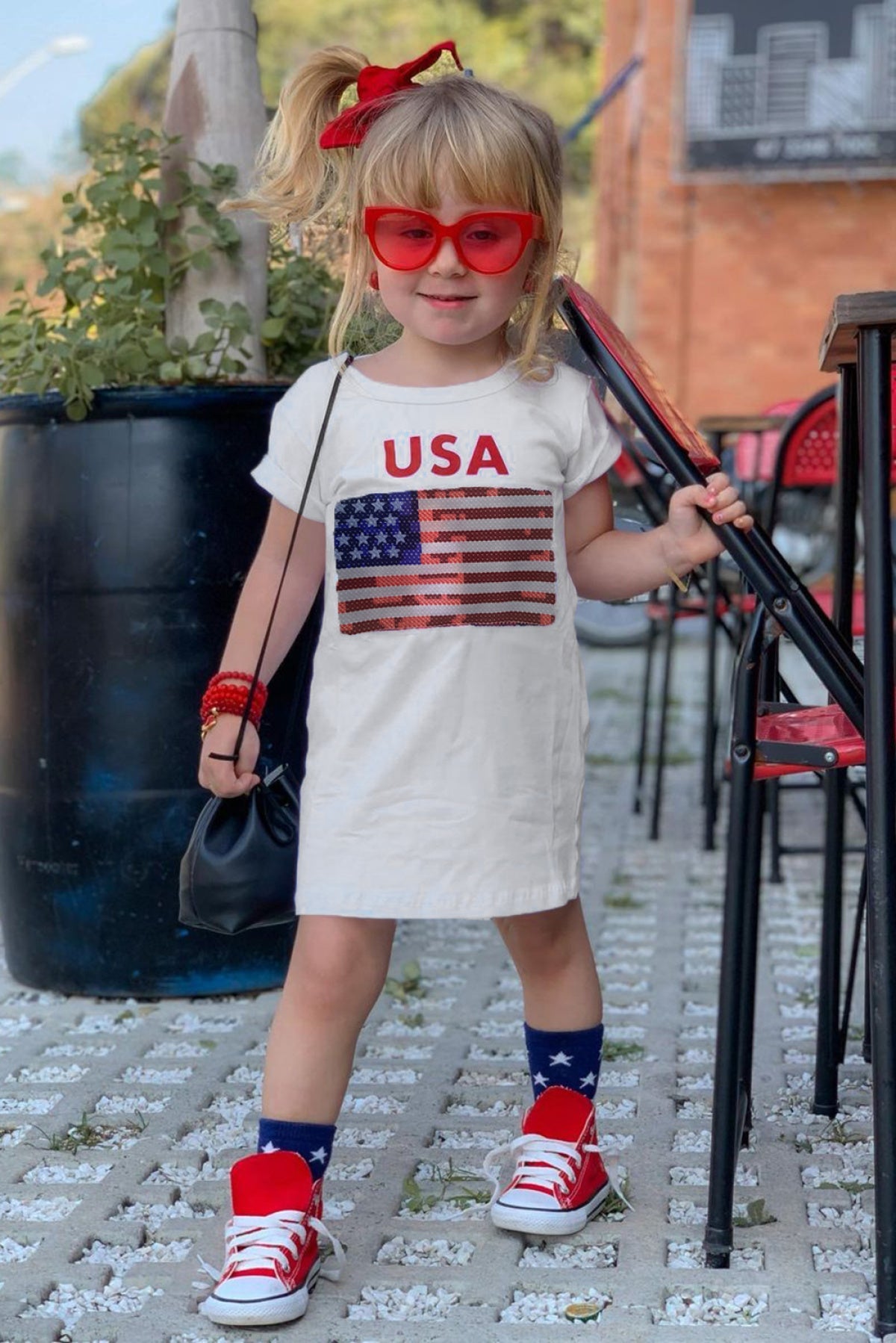 Usa Flag Print Little Girls T-Shirt Dress