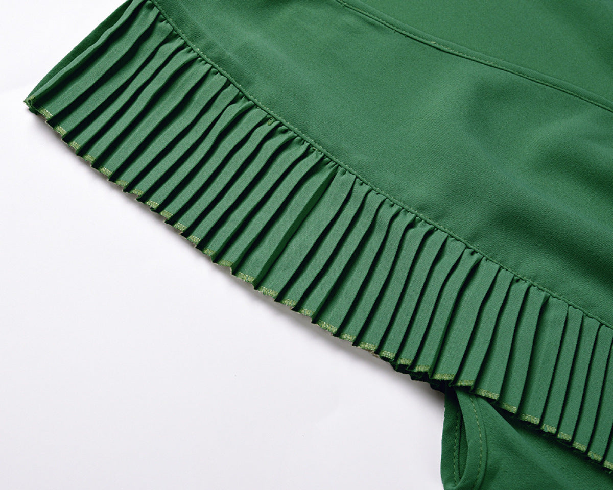 Slim Lotus Leaf Sleeve Chiffon Pleated Maxi Dress