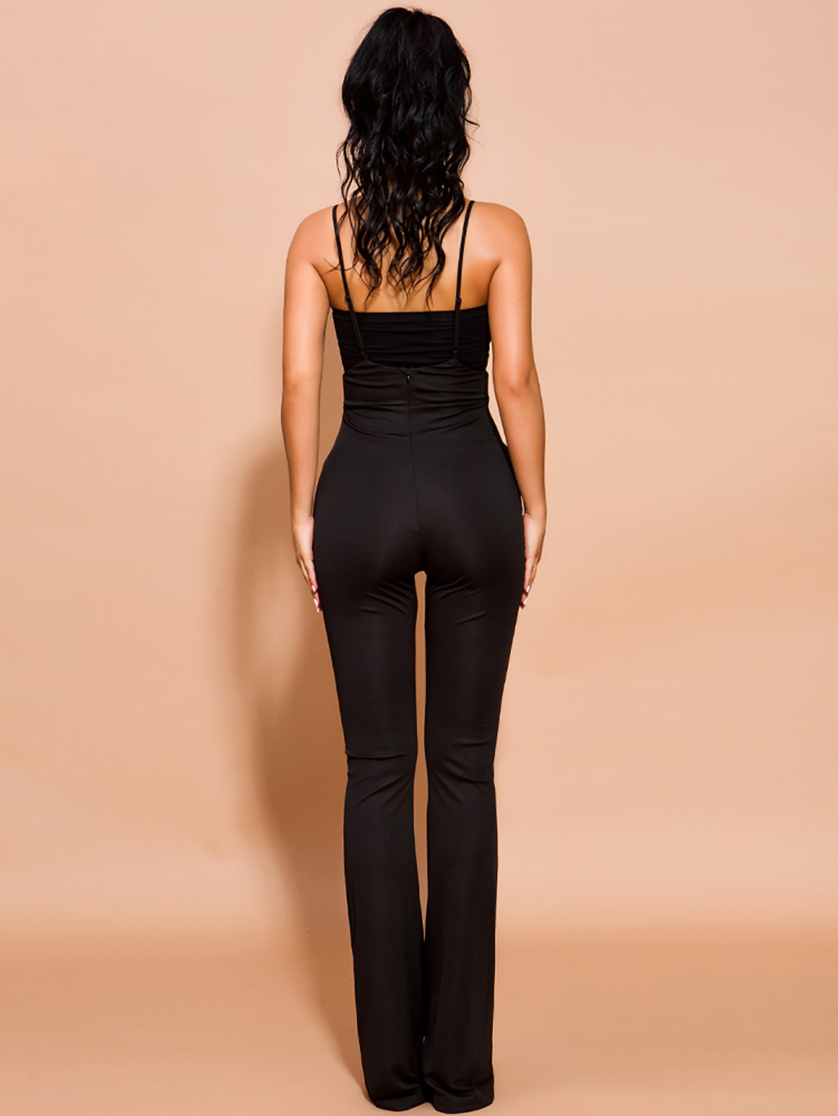 Zip Back Solid Suspender Jumpsuit Without Tube