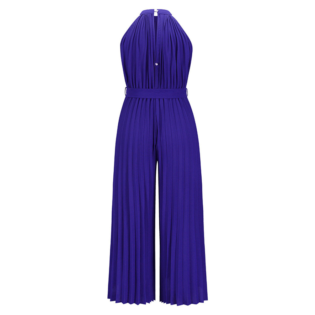 Solid Sleeveless Pleated Jumpsuit with Belt