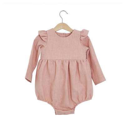 Infant Long-Sleeved Cotton And Linen Romper