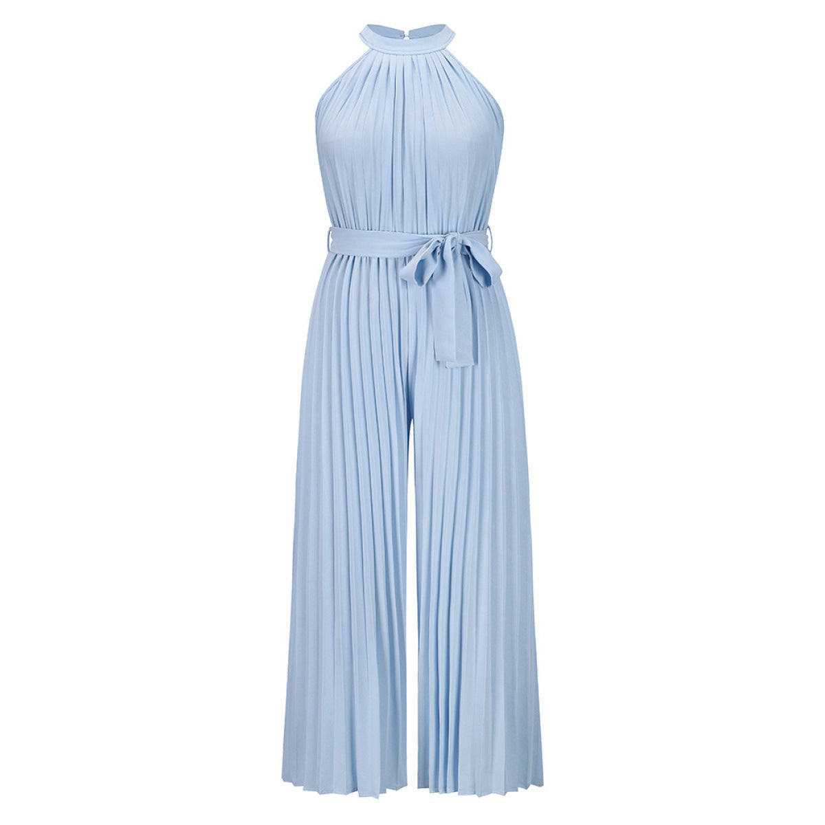 Solid Sleeveless Pleated Jumpsuit with Belt