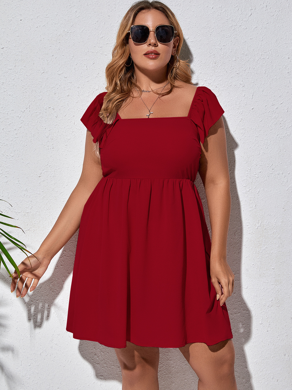 Plus Size Women&#39;s Solid Color A-Line Dress