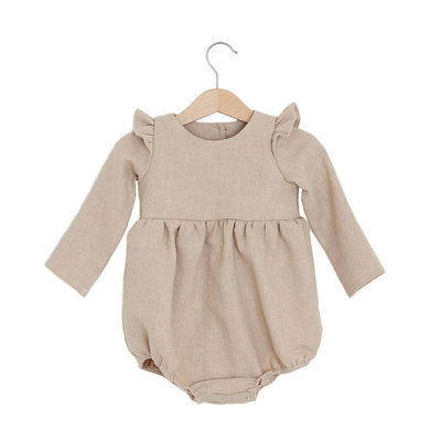 Infant Long-Sleeved Cotton And Linen Romper