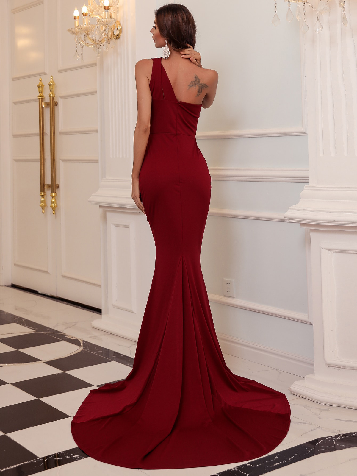 One Shoulder Cut-Out Split Thigh Prom Dress