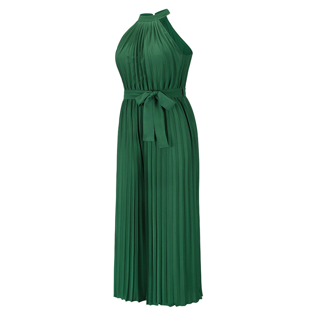 Solid Sleeveless Pleated Jumpsuit with Belt