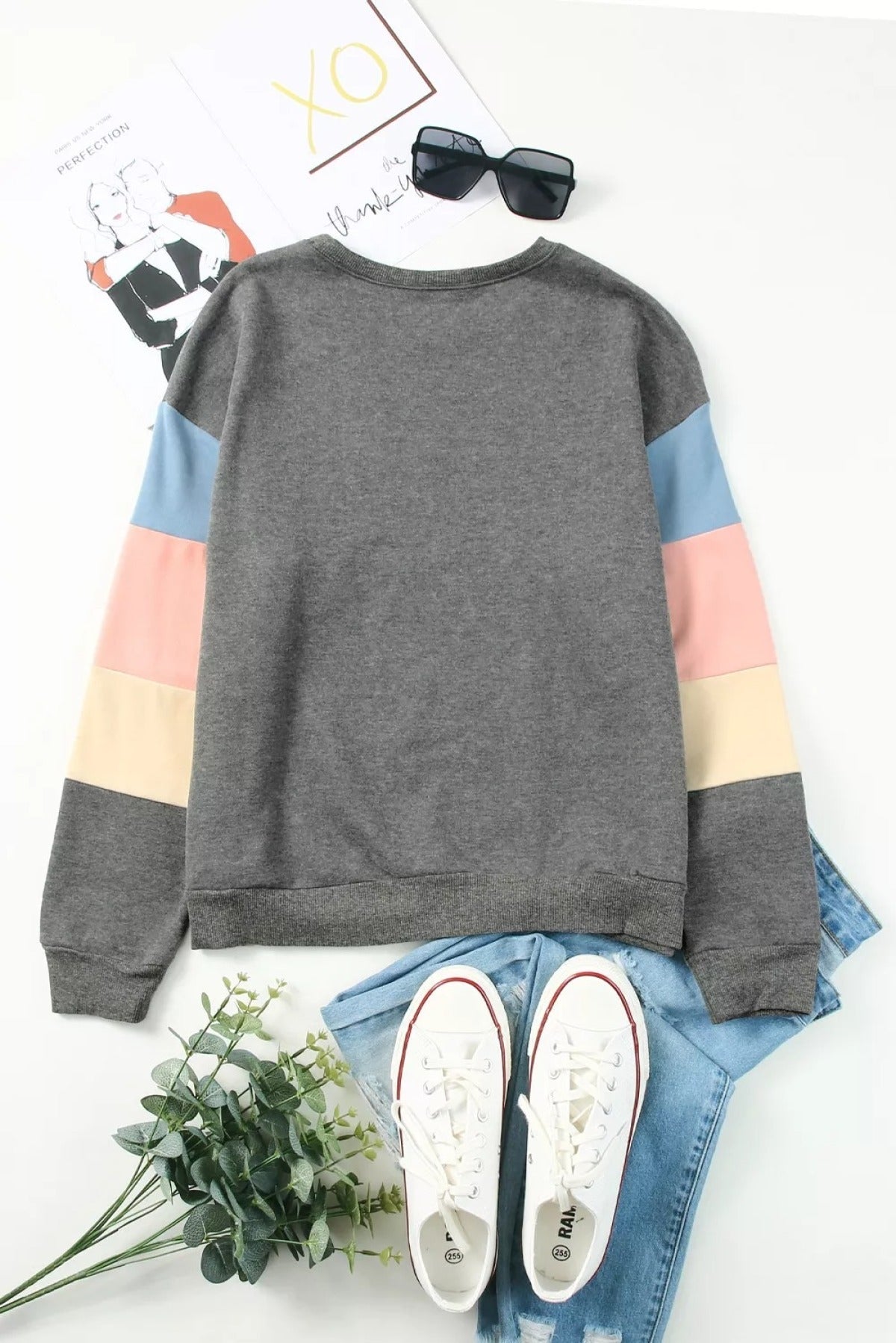 Gray LESS MONDAY MORE SUNDAY Color Block Sleeve Sweatshirt