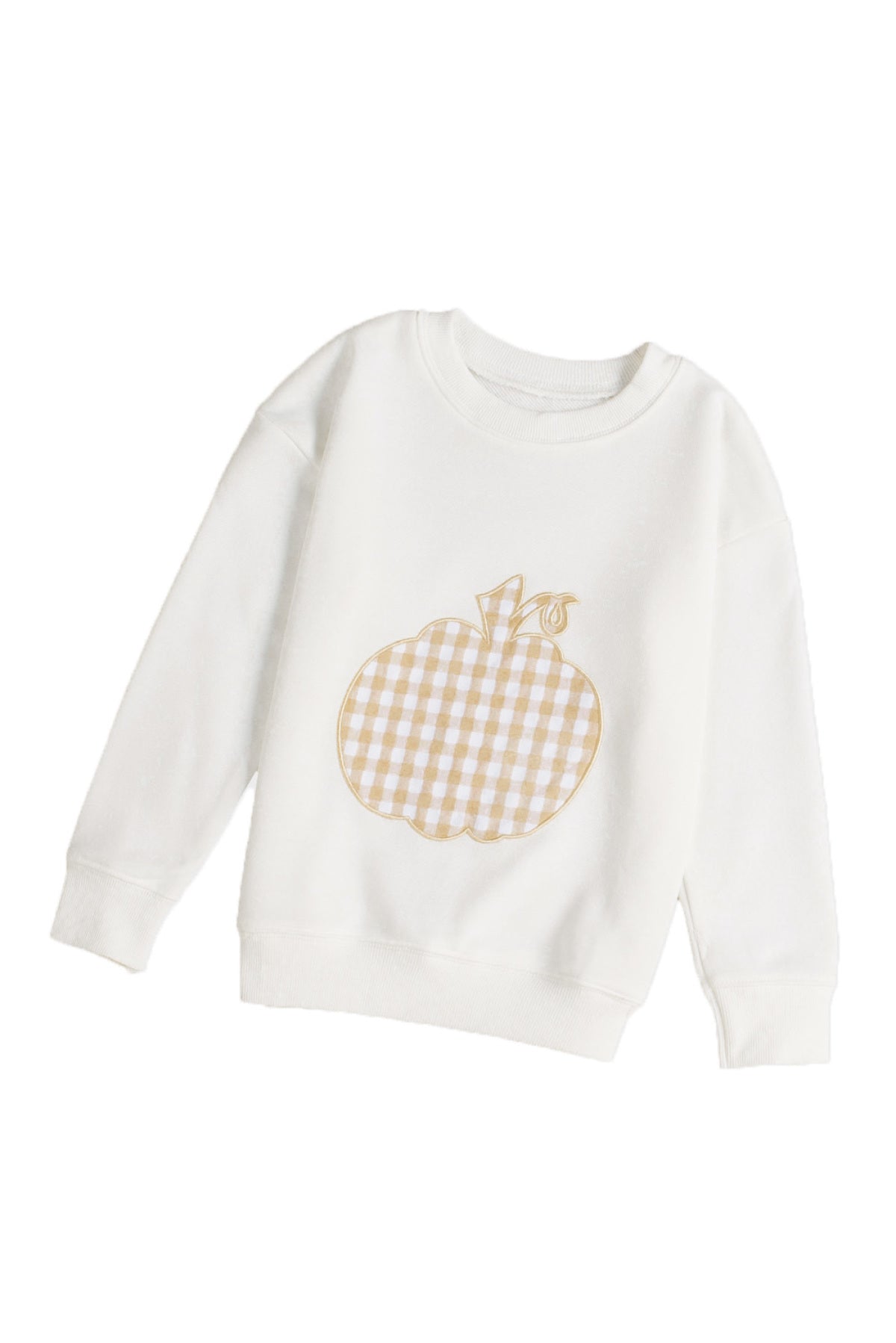 White Plaid Pumpkin Print Girls Pullover Sweatshirt