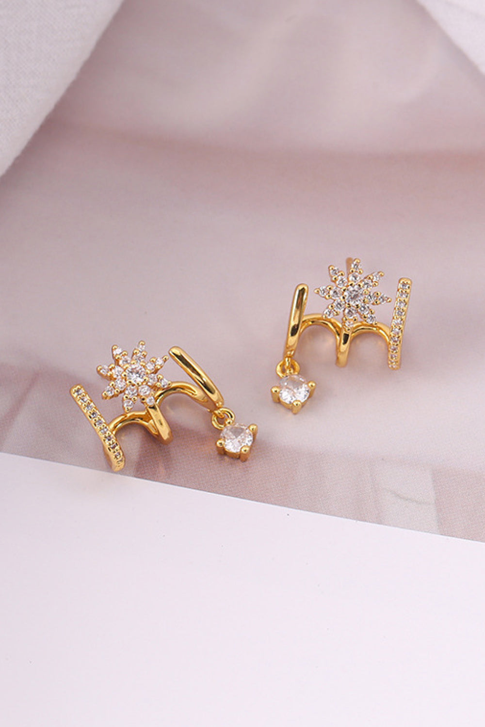 18K Gold Plated Flower Zircon Earrings
