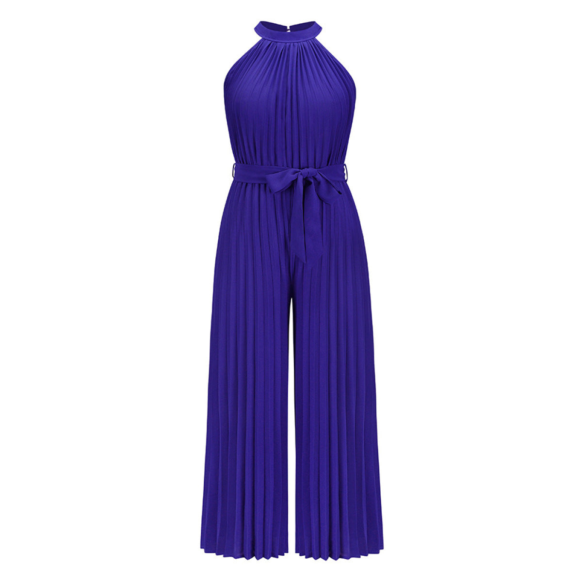 Solid Sleeveless Pleated Jumpsuit with Belt