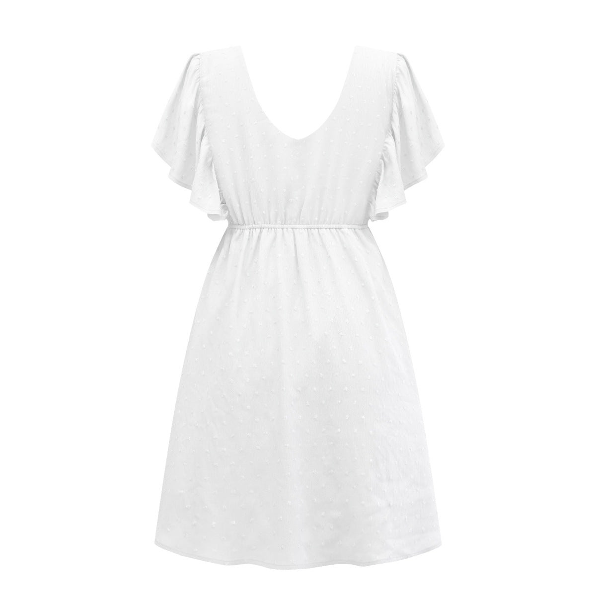 Deep V Ruffle Sleeve Solid Color A-line Mini Dress