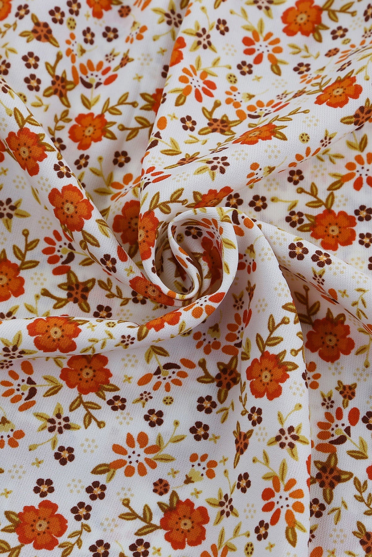 Orange Little Girls Floral Print Ruffled Sleeve Dress